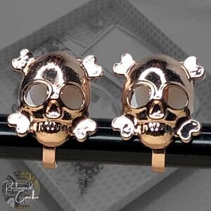 Rose Gold Skull and Bones Clip-On Stud Earrings